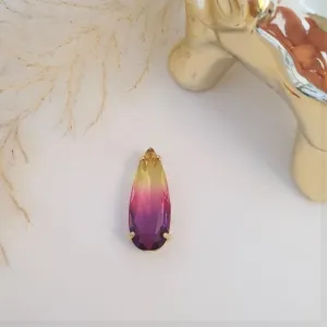 Pingente gota zircônia rainbow roxo e amarelo