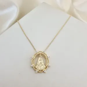 Colar pingente Nossa Senhora com zircônias