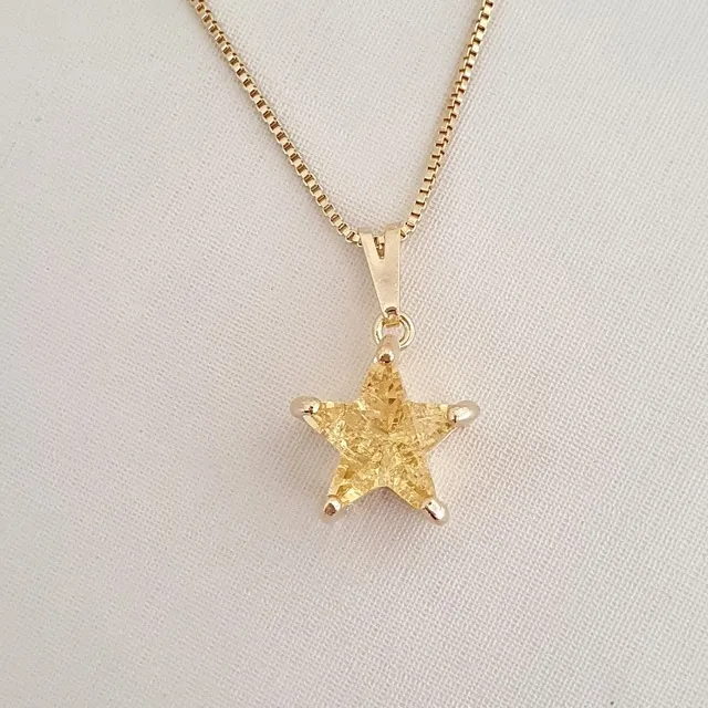 Colar pingente estrela zircônia fusion amarela